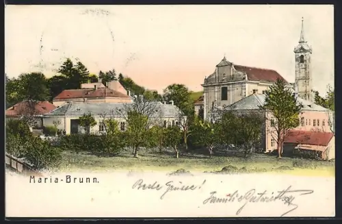 AK Maria-Brunn, Ortspartie mit Wallfahrtskirche
