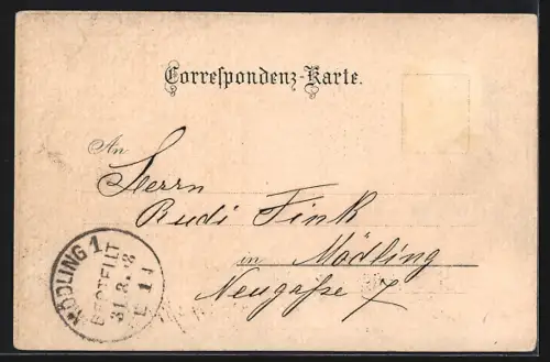 Lithographie Wien, Neustift am Walde, Ortspartie an der Kirche