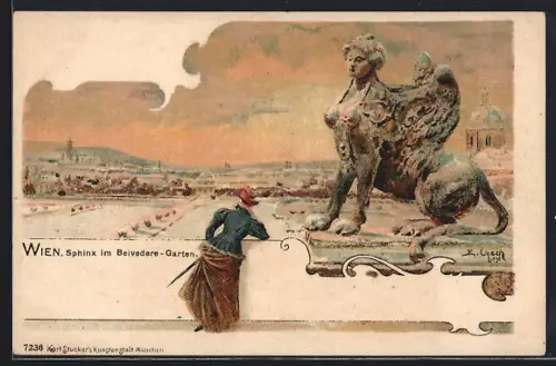 Künstler-AK Emil Czech: Wien, Sphinx im Belvedere-Garten
