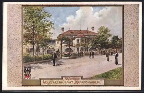 Künstler-AK Richard Moser: Wien, Volksrestaurant Krapfenwaldl, Aussenansicht