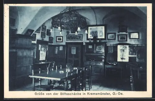 AK Kremsmünster, Gasthaus Stiftsschänke, Innenansicht