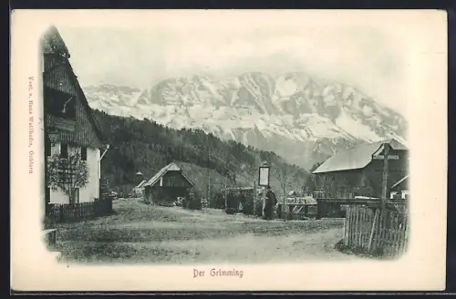 AK Öblarn, Ortspartie am Fusse des Grimming