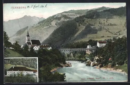 AK Ternberg, Ortsansicht, Brücke über die Enns