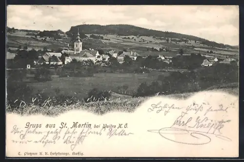 AK St. Martin bei Weitra, Ortsansicht mit Ackerlandschaft