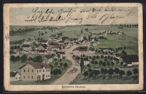 AK Minning, Ortsansicht mit Umgebung aus der Vogelschau