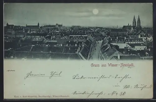 Mondschein-AK Wiener Neustadt, Blick über die Dächer der Stadt