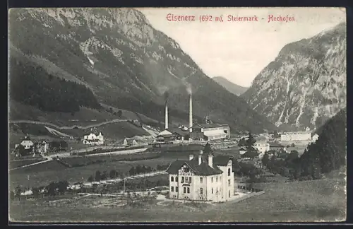 AK Eisenerz /Steiermark, Teilansicht mit Hochofen
