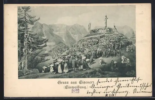 AK Eisenerz, Einweihung eines Gipfelkreuzes 1823