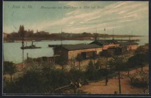 AK Köln a. Rh., Rheinpartie am Stapelhaus u. Blick auf Deutz