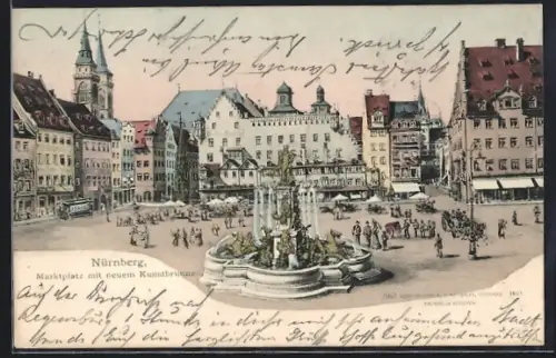 AK Nürnberg, Hauptmarkt mit neuem Kunstbrunnen