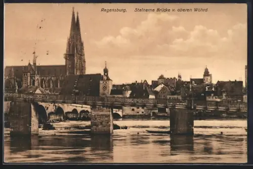 AK Regensburg, Steinerne Brücke vom oberen Wöhrd