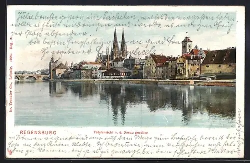 AK Regensburg, Ortspartie von der Donau gesehen