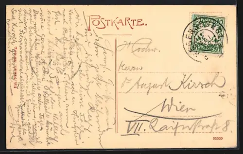 AK Regensburg, Flusspartie mit Brücke, Blick zur Kirche