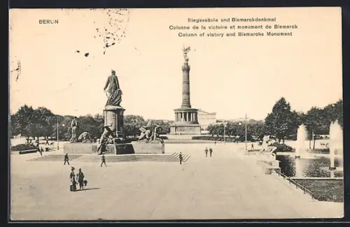 AK Berlin-Tiergarten, Siegessäule mit Bismarckdenkmal
