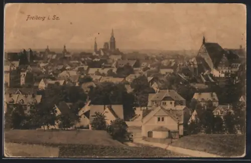 AK Freiberg i. Sa., Ortsansicht mit Blick ins Zentrum
