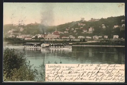 AK Loschwitz b. Dresden, Flusspartie mit Dampfschiff