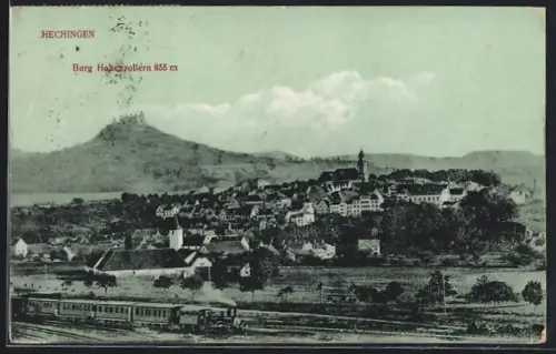 AK Hechingen, Stadttotale mit der Burg Hohenzollern