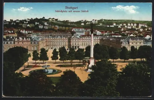 AK Stuttgart, Schlossplatz mit neuem Schloss