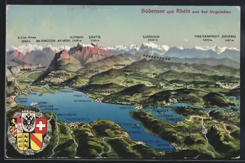 AK Friedrichshafen /Bodensee, Bodensee-Panorama mit Wappen