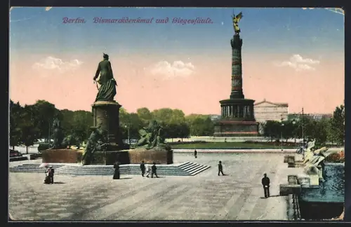 AK Berlin-Tiergarten, Partie am Bismarckdenkmal und der Siegessäule