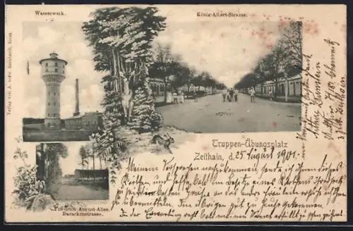 AK Zeithain, König-Albert-Allee, Wasserwerk, Friedrich-August Allee