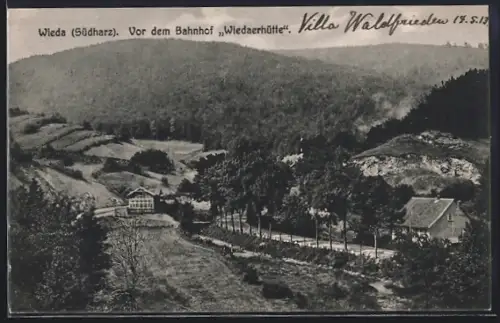 AK Wieda, Vor dem Bahnhof Wiedaerhütte