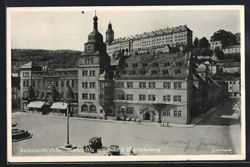 AK Rudolstadt, Marktplatz mit Schloss Heidecksburg