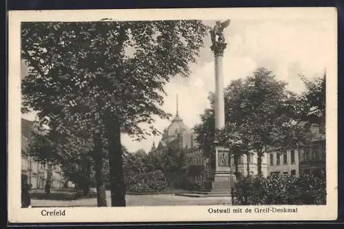AK Crefeld, Ostwall mit de Greif-Denkmal