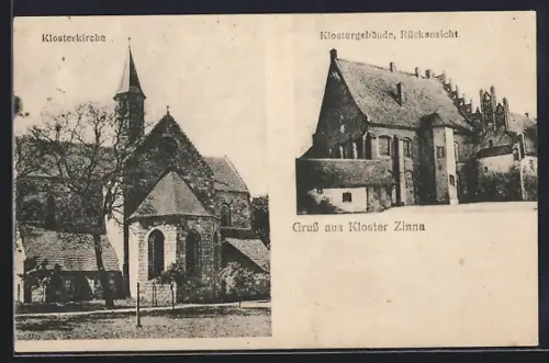 AK Zinna, Kloster Zinna, Klosterkirche und Rückansicht vom Klostergebäude