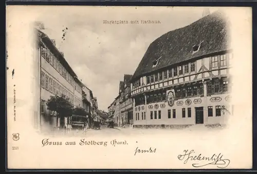 AK Stolberg /Harz, Marktplatz mit Rathaus