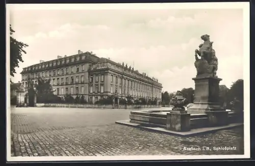 AK Ansbach i. B., Schlossplatz mit Brunnen
