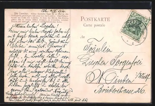 AK Rheindampfer passiert die Loreley, Ruderboot