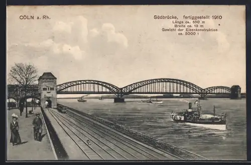 AK Köln-Neustadt, Südbrücke mit Dampfern