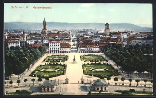 AK Karlsruhe i. B., Gesamtansicht vom Residenzschloss aus