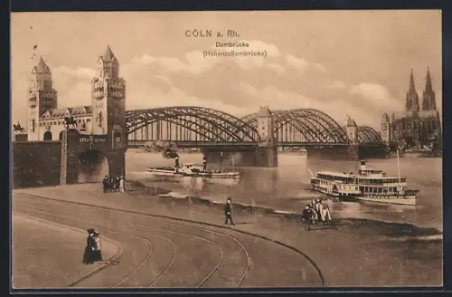 AK Köln a. Rh., Dombrücke mit Dampfern