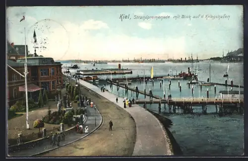 AK Kiel, Strandpromenade mit Blick auf den Kriegshafen