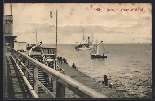 AK Sellin, Dampfer Freia abfahrend