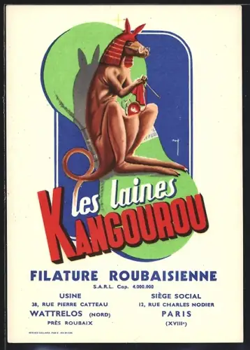 AK Reklame für Les Laines Kangourou Filature Roubaisienne