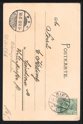 Lithographie Kriegsschiff SMS Stosch unter vollen Segeln, Ostasiengeschwader