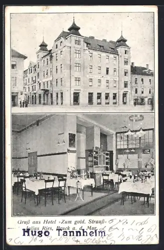 AK Bruck a. d. Mur, Hotel Zum gold. Strauss, Inh. Hugo Tannheim