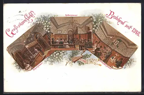 Lithographie Wien, Restaurant Zum süssen Löchel, Rotenturmstrasse 13, Kellerzimmer, Schankzimmer