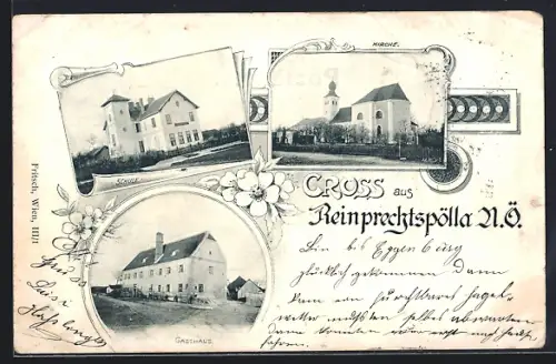 AK Reinprechtspölla /N. Ö., Gasthaus, Kirche, Schule