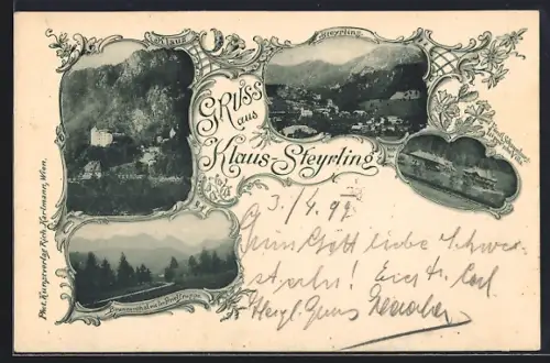 AK Klaus-Steyrling, Fürstl. Schaumburg-Lippe`sche Villa, Brunnenthal mit der Prielgruppe, Blick über den Ort