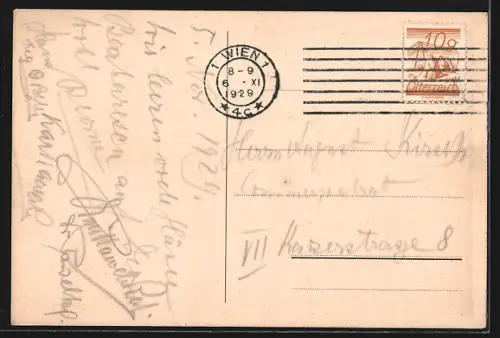 Künstler-AK Wien, Johann Glück`s Restaurant zum grünen Anker, Grünangergasse 10