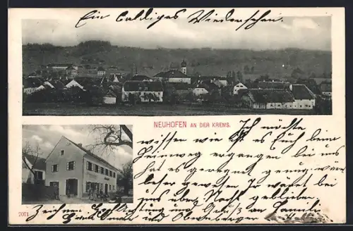 AK Neuhofen an der Krems, Gasthaus im Ort, Ortspanorama