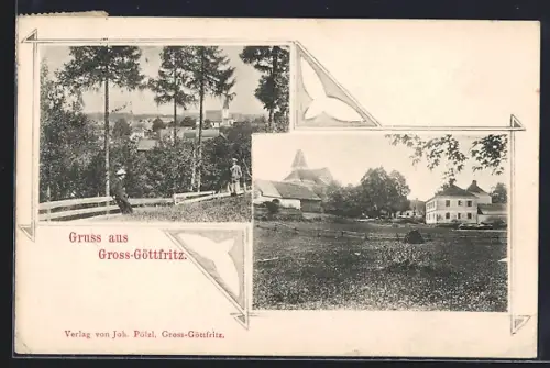 AK Gross-Göttfritz, Ortsansicht mit Kirche
