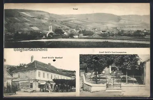 AK Sieghartskirchen, Josef Gold`s Gasthof mit Garten, Totale des Ortes