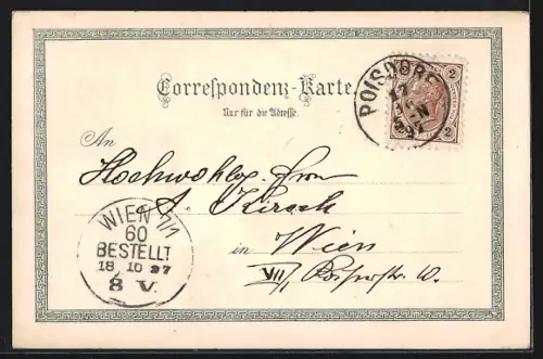 Mondschein-Lithographie Poysdorf /N. Ö., Bahnhof, Dreifaltigkeits-Platz, Josefplatz, K. K. Bezirksamt