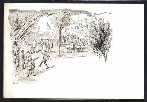 Lithographie Klosterneuburg, Jahrmarkt beim Sommerfest