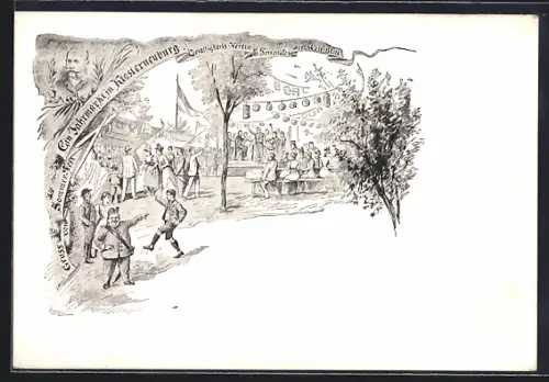 Lithographie Klosterneuburg, Jahrmarkt beim Sommerfest